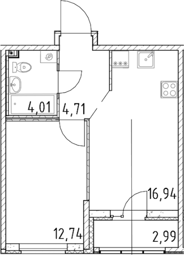 1-комнатная квартира 38.4 м², 3/23 эт., ЖК «Город Первых»